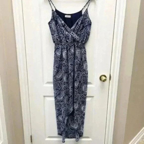 Smart Set Maxi Dress Wrap Front Sheer Flowy Hi Low Asymmetric  Blue Paisley XS - Picture 3 of 15